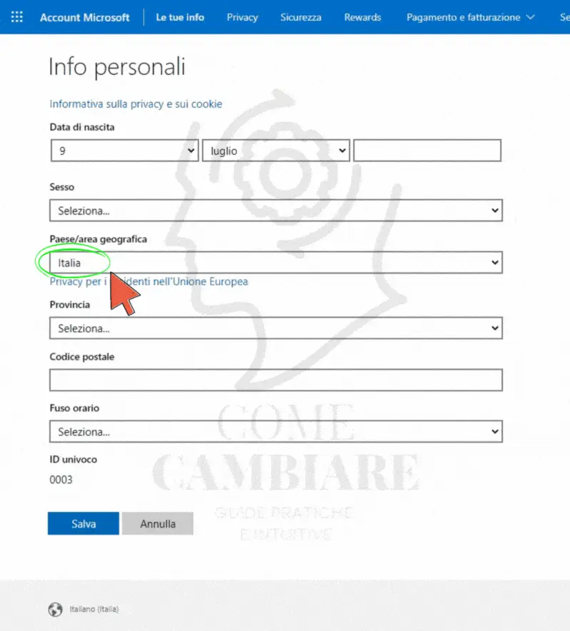 informazioni personali microsoft