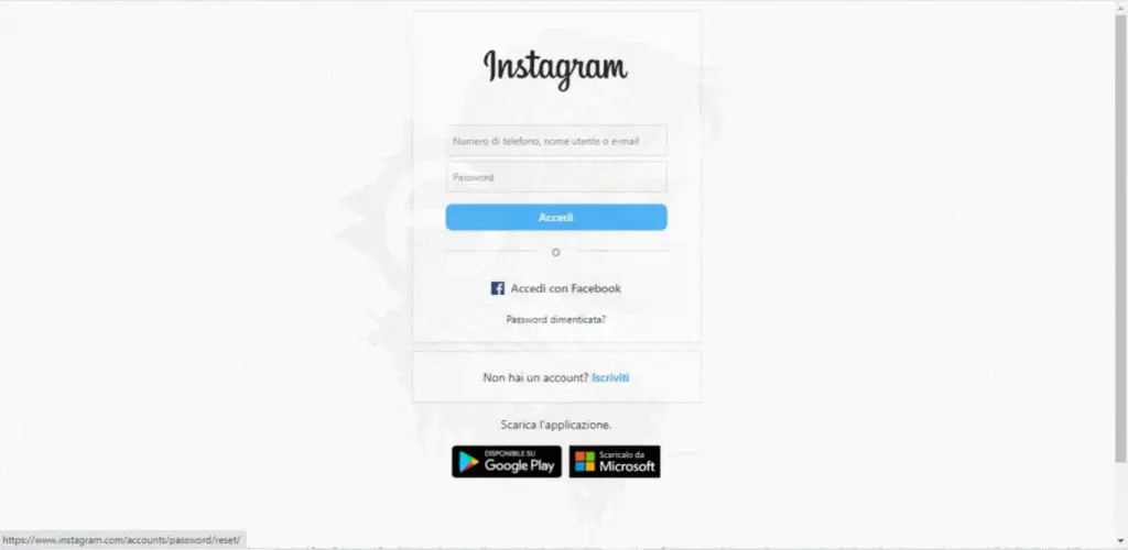 inserire password instagram