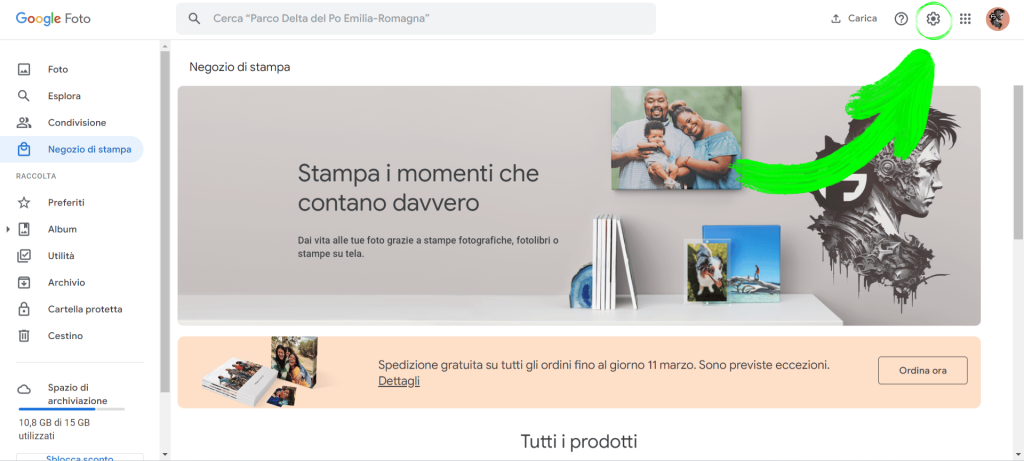 aprire impostazioni google foto