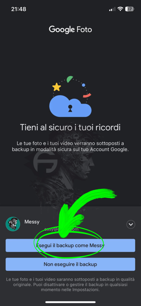 attiva backup Google foto